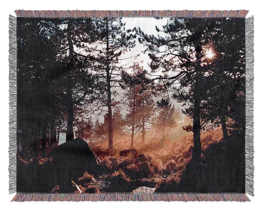 Day Break In The Forest Woven Blanket