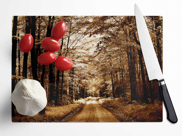 Hidden Chocolate Forest Road Glass Chopping Board