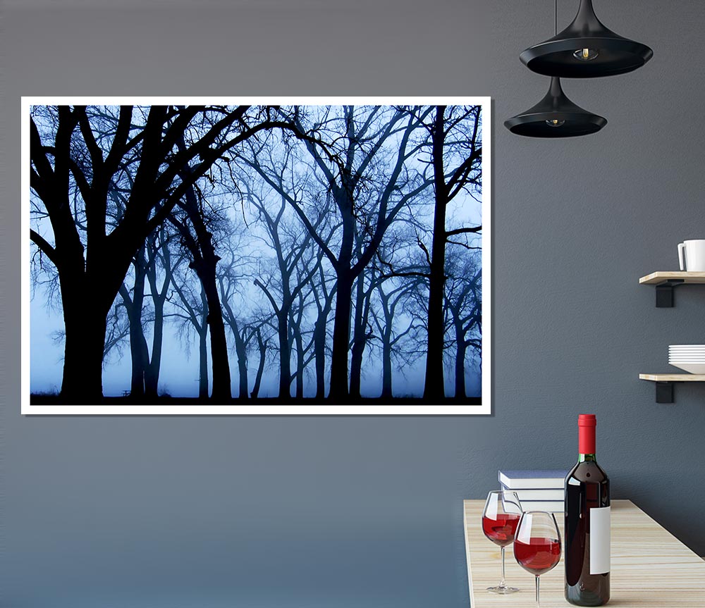 Blue Night Forest Print Poster Wall Art