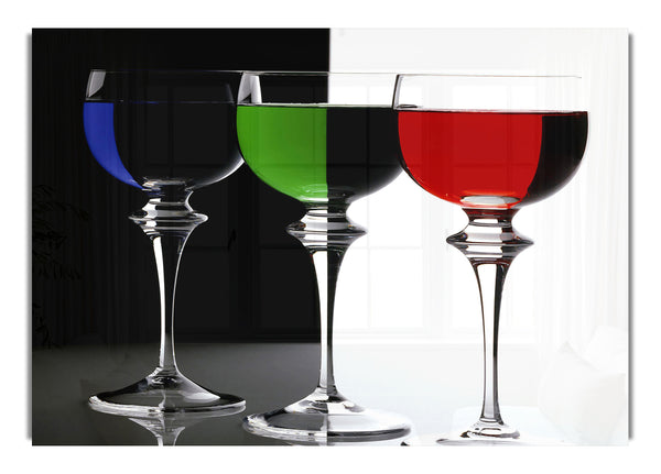 Contrasts In Rgb Three Glasses Filled With Blue Green And Red Liquids