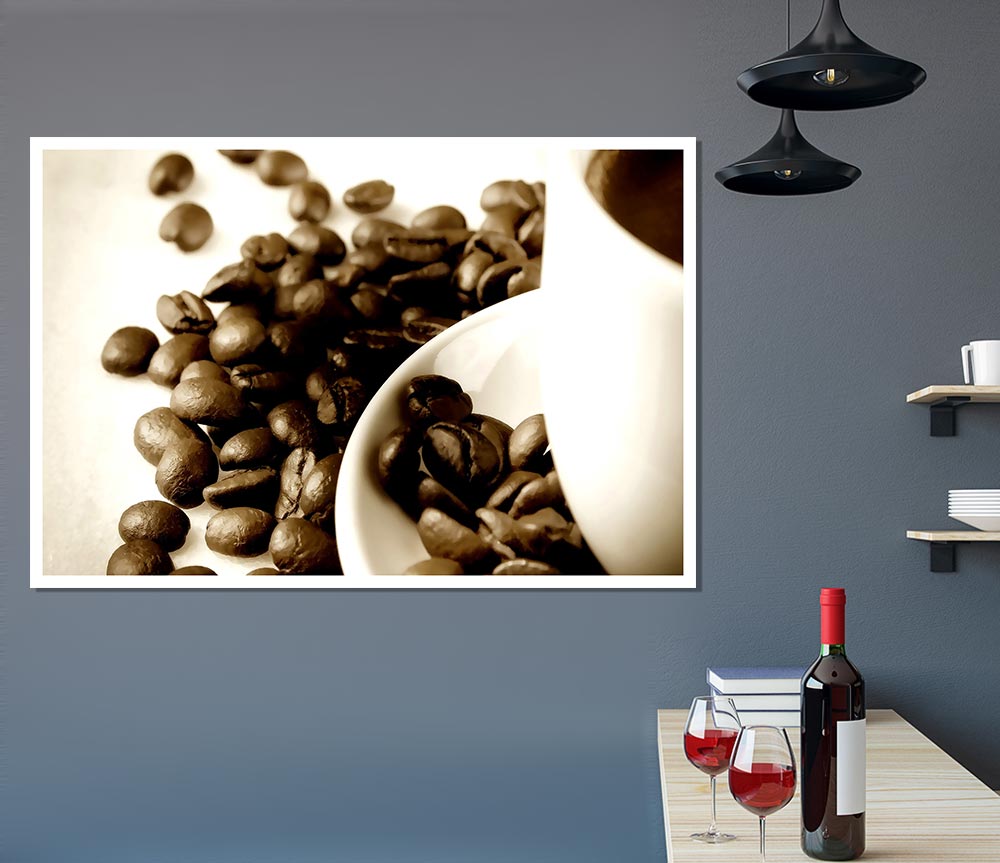 Coffee Cup With Beans Print Poster Wall Art