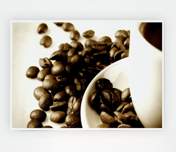 Coffee Cup With Beans Print Poster Wall Art