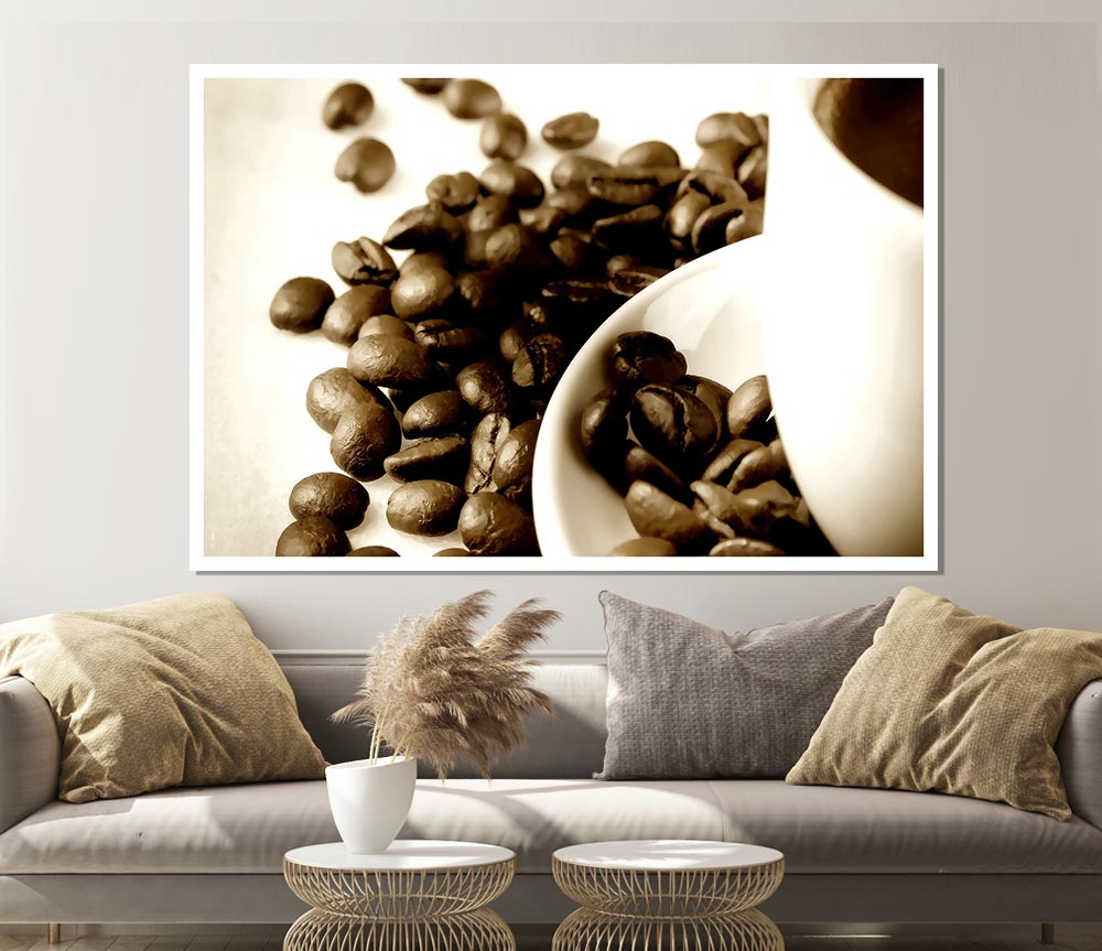 Coffee Cup With Beans Print Poster Wall Art