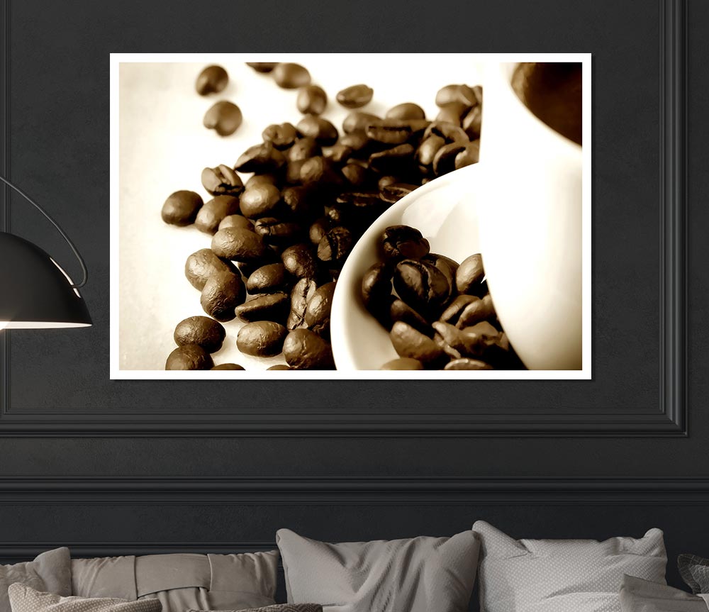 Coffee Cup With Beans Print Poster Wall Art