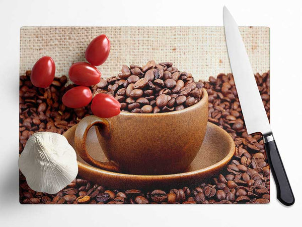 Coffee Cup Art Glass Chopping Board