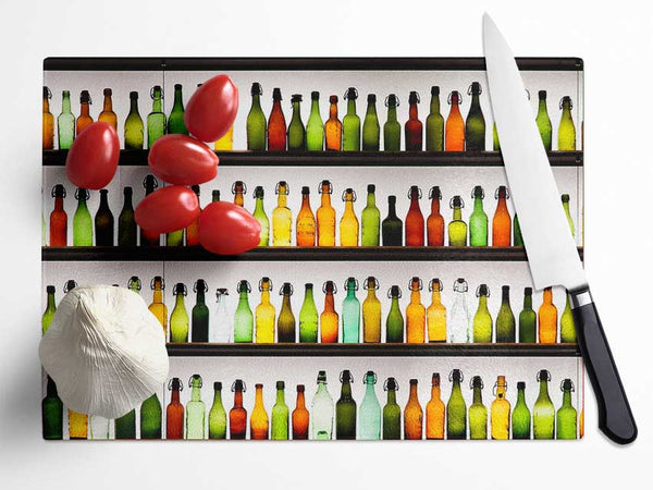 Colorful Bottles Glass Chopping Board