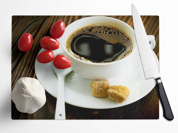 Cup Of Coffee And Sugar Cubes Glass Chopping Board