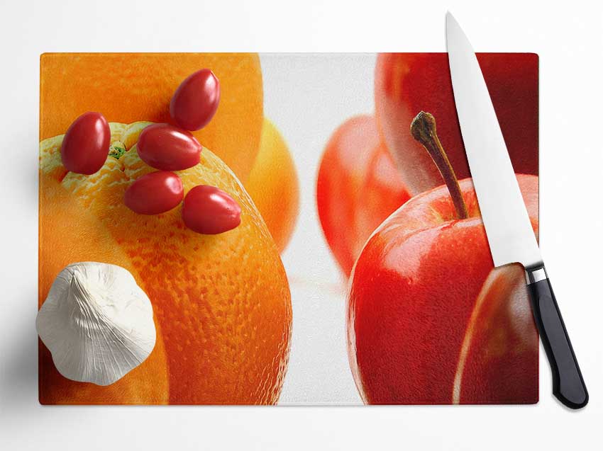 Oranges And Apples Glass Chopping Board