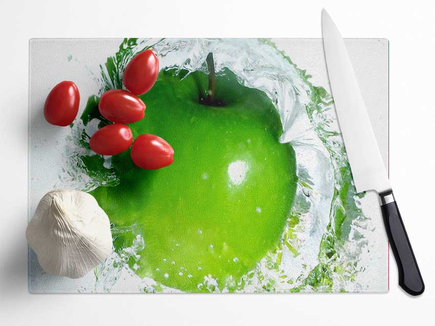 Apple Water Splash Glass Chopping Board