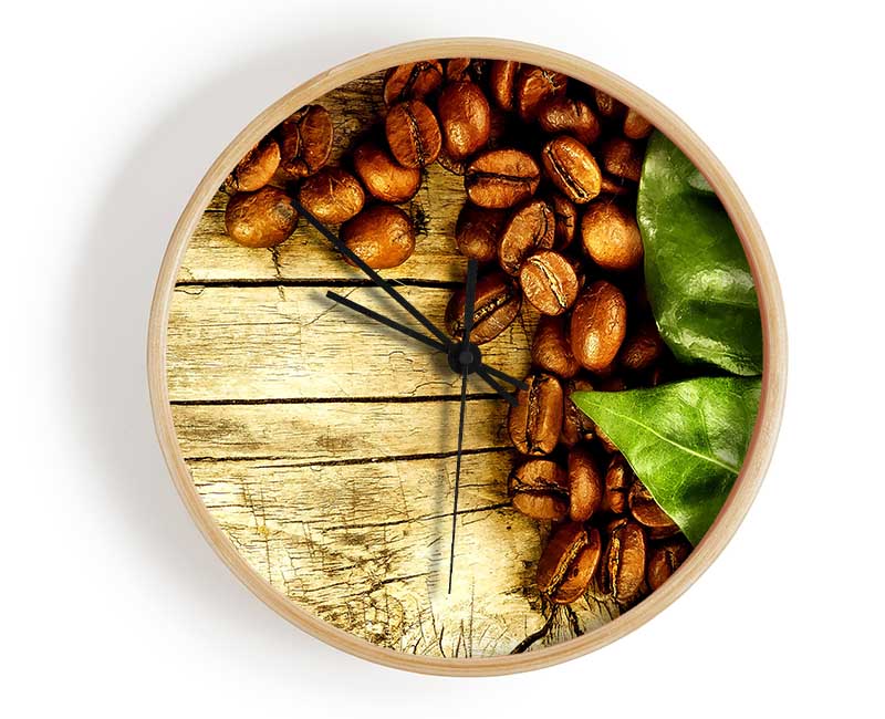 Coffee Beans And Leaves Clock - Wallart-Direct UK