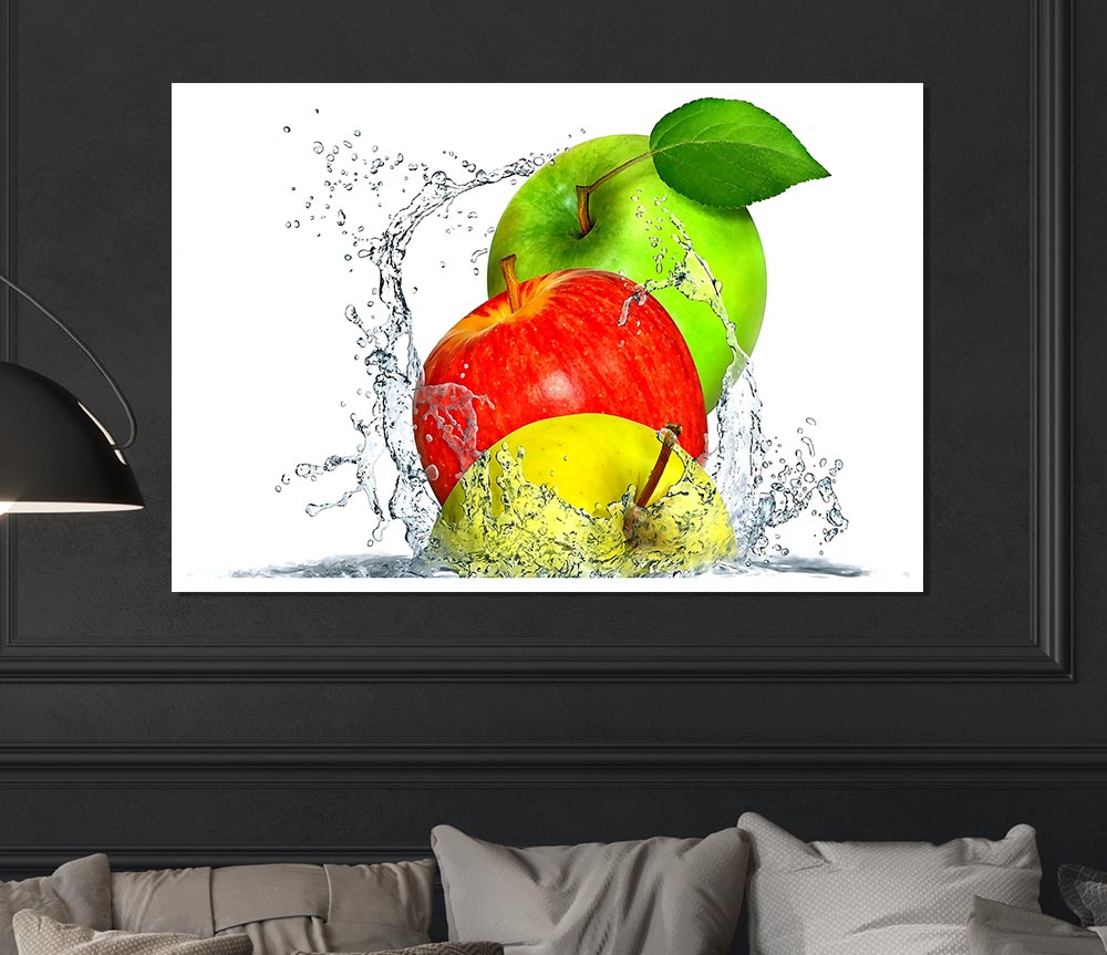 Apples Splashing Water Print Poster Wall Art