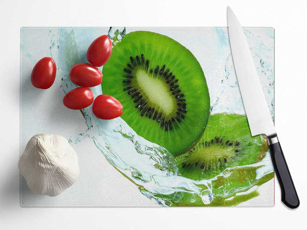 Fresh Kiwi Splash Glass Chopping Board