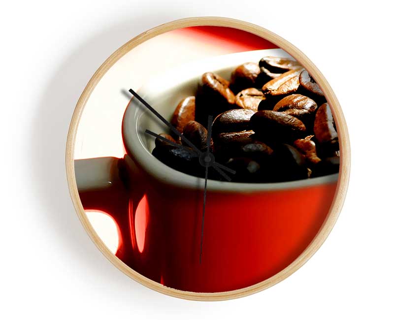 Red Coffee Bean Mug Clock - Wallart-Direct UK