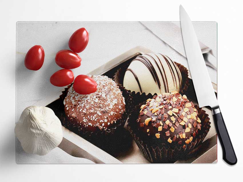 Trio Of Chocolates Glass Chopping Board