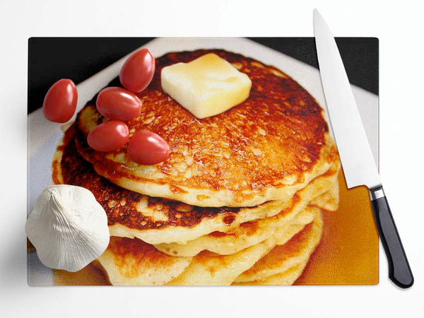 Syrup Pancakes Glass Chopping Board