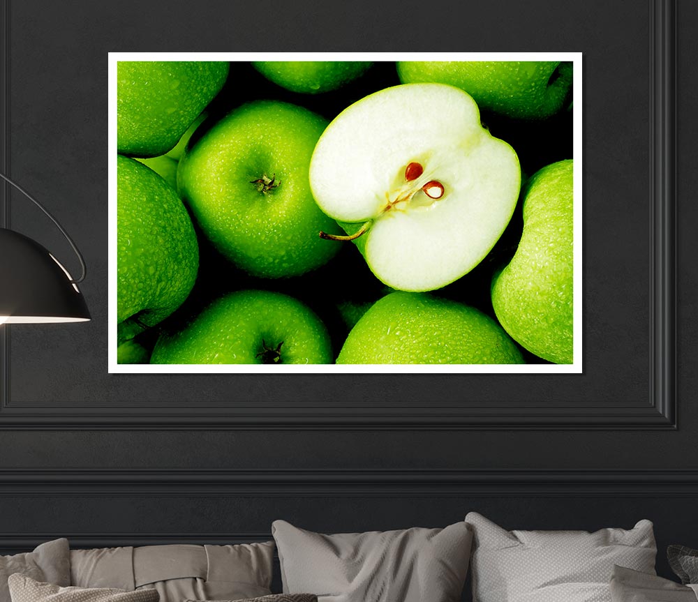 Green Apple Centre Print Poster Wall Art