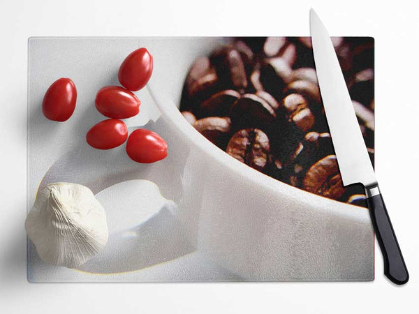 White Coffee Bean Mug Glass Chopping Board