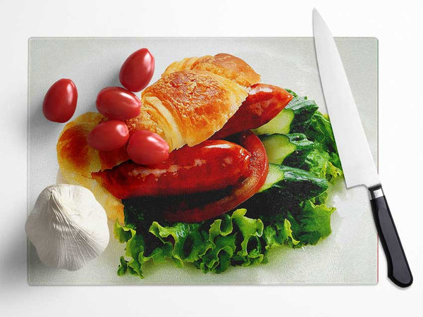 Sausage Croissant Glass Chopping Board