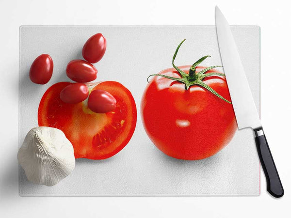 Red Tomato Sliced Glass Chopping Board