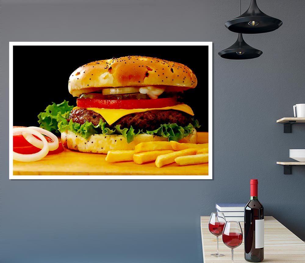 Burger And Fries Print Poster Wall Art