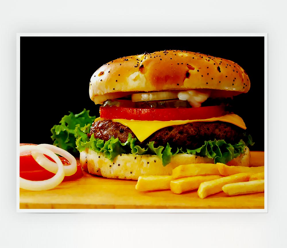 Burger And Fries Print Poster Wall Art