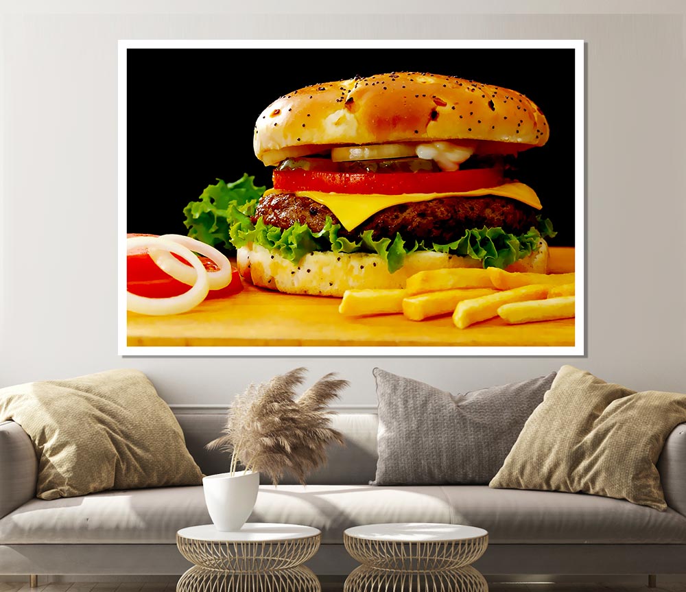 Burger And Fries Print Poster Wall Art