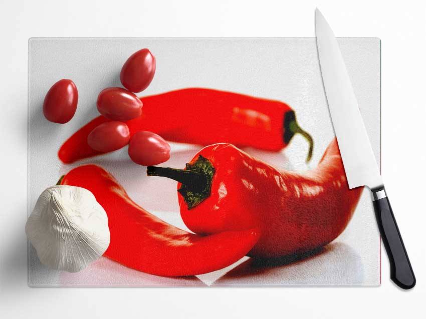 Red Pepper Trio Glass Chopping Board