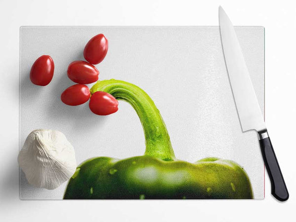 Green Pepper Head Glass Chopping Board