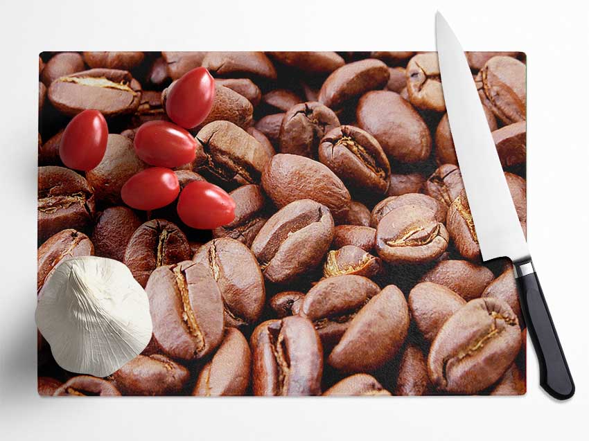 Coffee Beans Glass Chopping Board