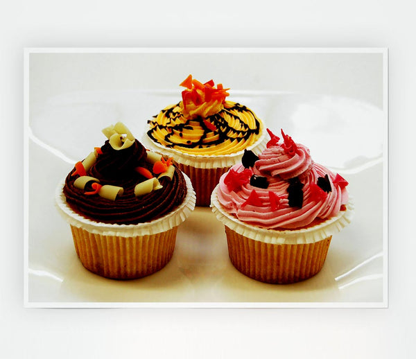 Cupcake Trio Print Poster Wall Art