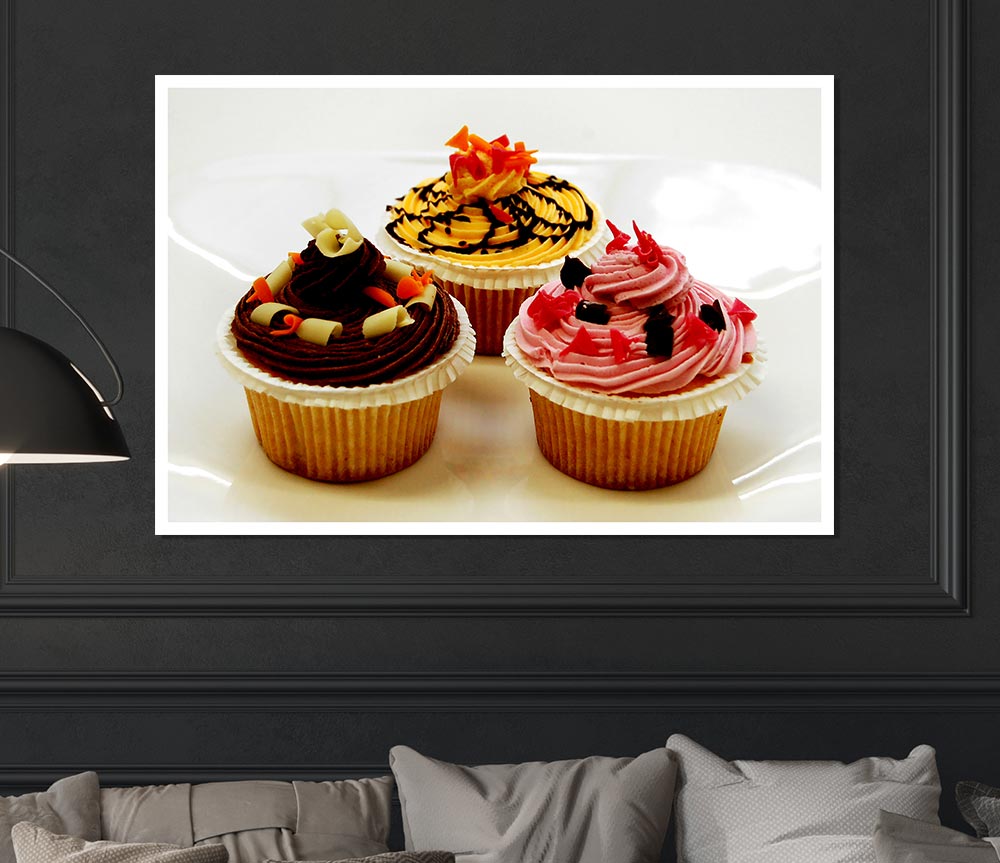 Cupcake Trio Print Poster Wall Art