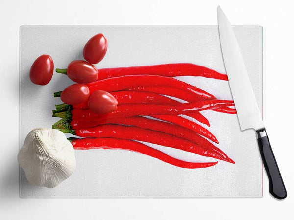 Fire Red Peppers Glass Chopping Board