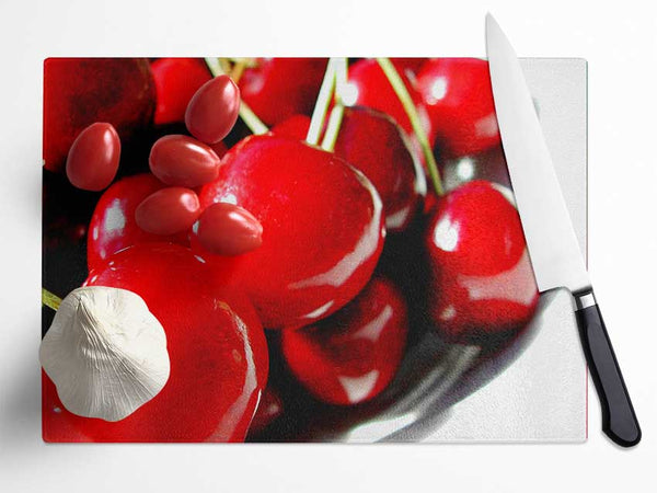 Red Cherry Treat Glass Chopping Board