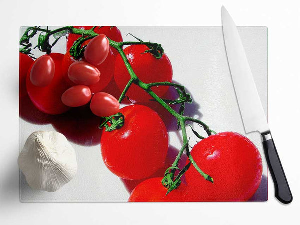 Red Cherry Tomato Vine Glass Chopping Board