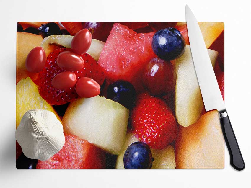 Summer Fruit Selections Glass Chopping Board