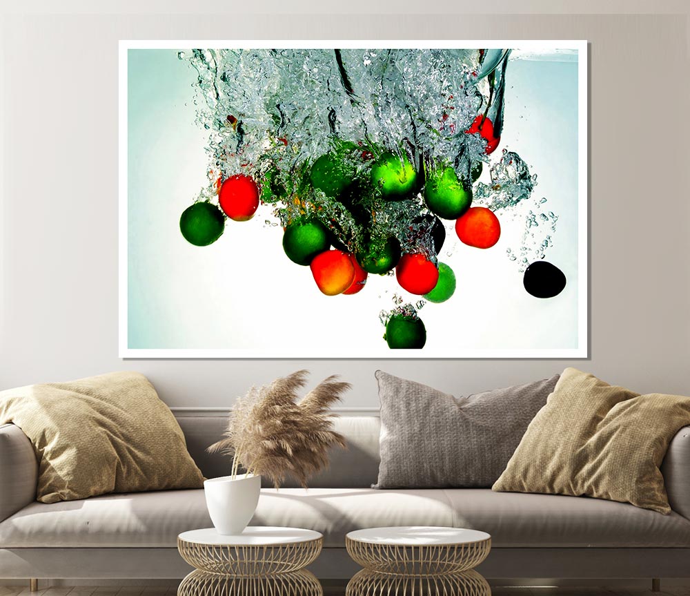 Water Splash Fruit Print Poster Wall Art