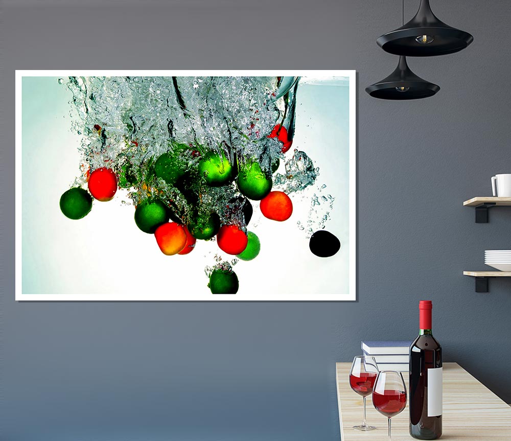 Water Splash Fruit Print Poster Wall Art