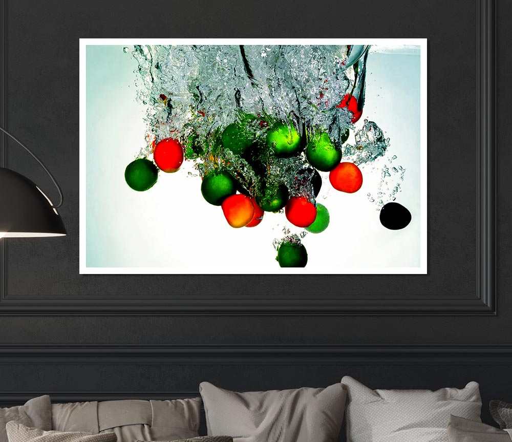 Water Splash Fruit Print Poster Wall Art