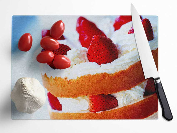 Strawberry Cream Cake Glass Chopping Board