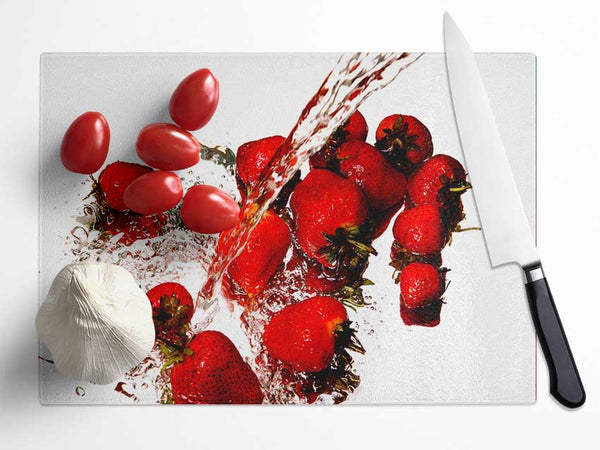 Strawberry Galore Glass Chopping Board