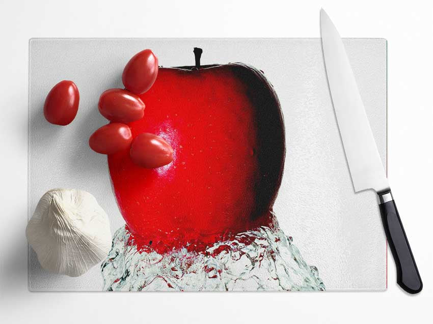 Red Apple Wave Glass Chopping Board