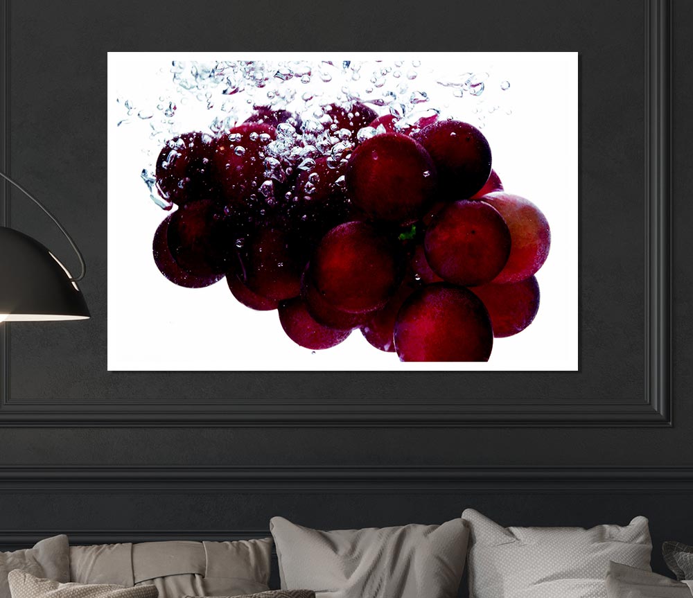 Water Splash Grapes Print Poster Wall Art