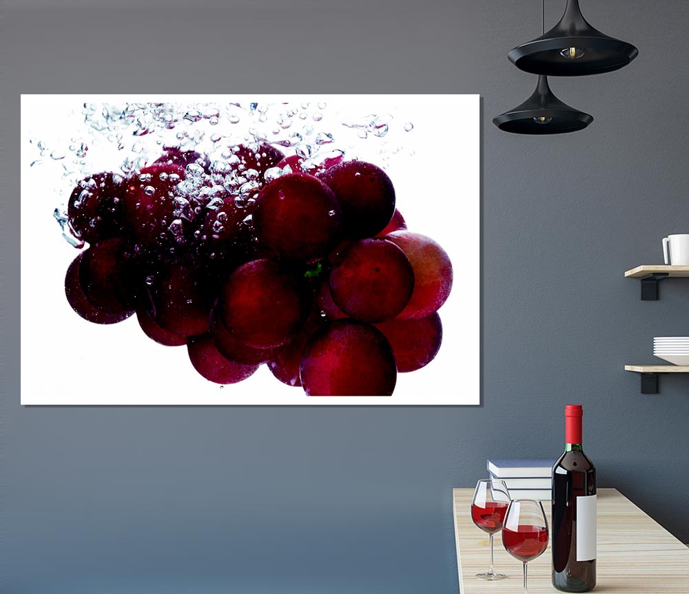 Water Splash Grapes Print Poster Wall Art