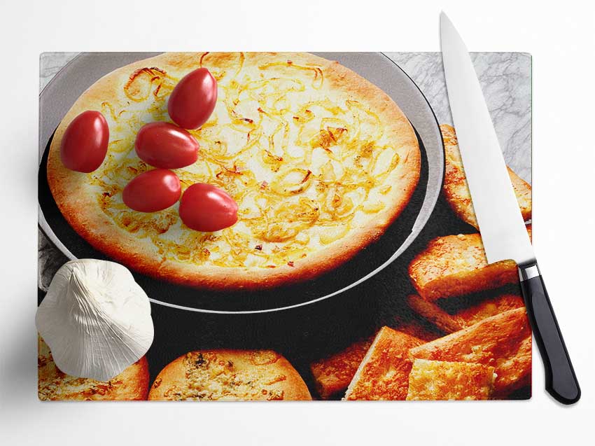 Garlic Bread Feast Glass Chopping Board