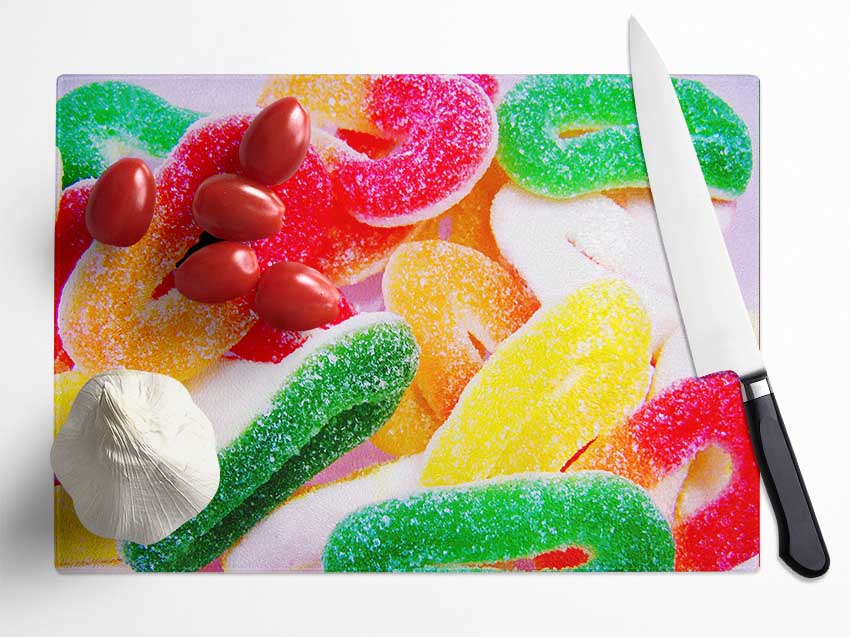 Fizzy Sweets Glass Chopping Board