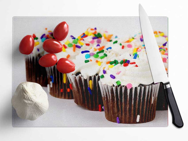 Cupcake Srinkles Glass Chopping Board