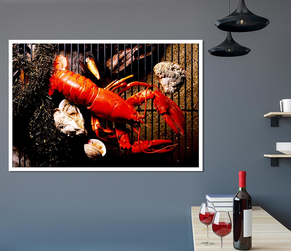 Lobster Barbeque Print Poster Wall Art