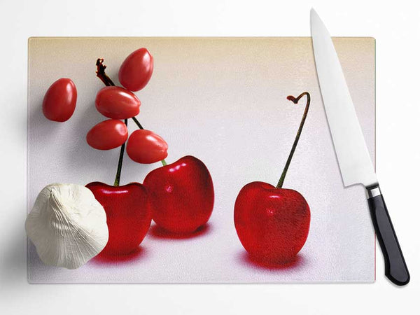 Cherry Trio Glass Chopping Board