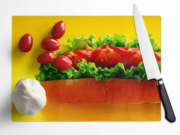 Hot Dog With Everything Glass Chopping Board