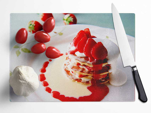 Strawberry Pancakes Glass Chopping Board